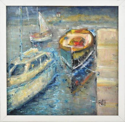 V. Tóth Éva (1964-): Nekem a Balaton... Olaj, farost. Jelzett. Hátoldalán autográf felirattal. Fakeretben. 40x40 cm