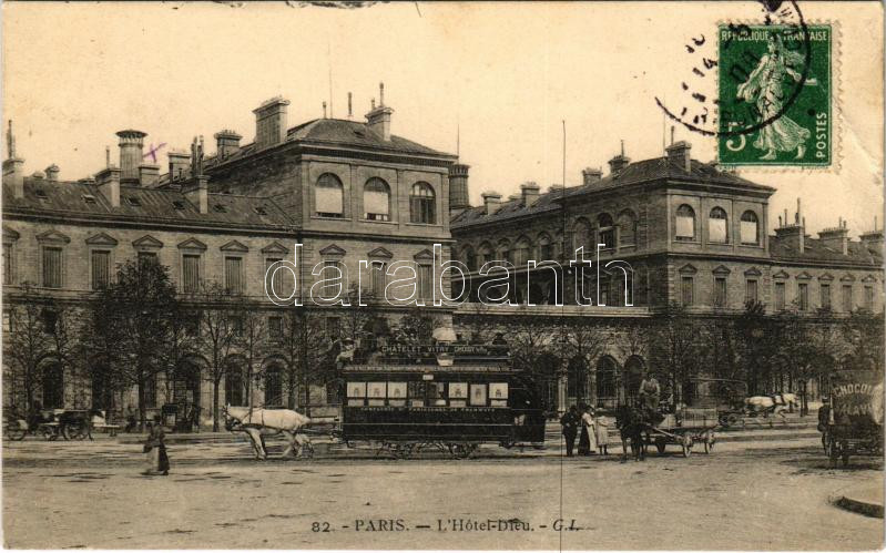 1908 Paris, L'Hotel Dieu / hotel, horse-drawn carriage. TCV card (EB)