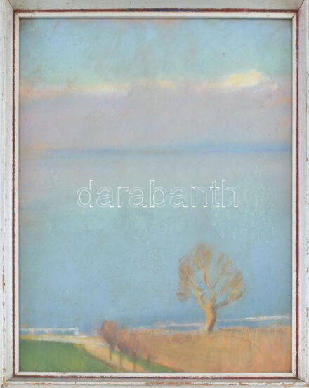 Tunyogi Szűcs Sándor (1890-1974): Balaton. Pasztell, papír, jelzés nélkül, lap alja kissé foltos, üvegezett fakeretben. 38x33 cm