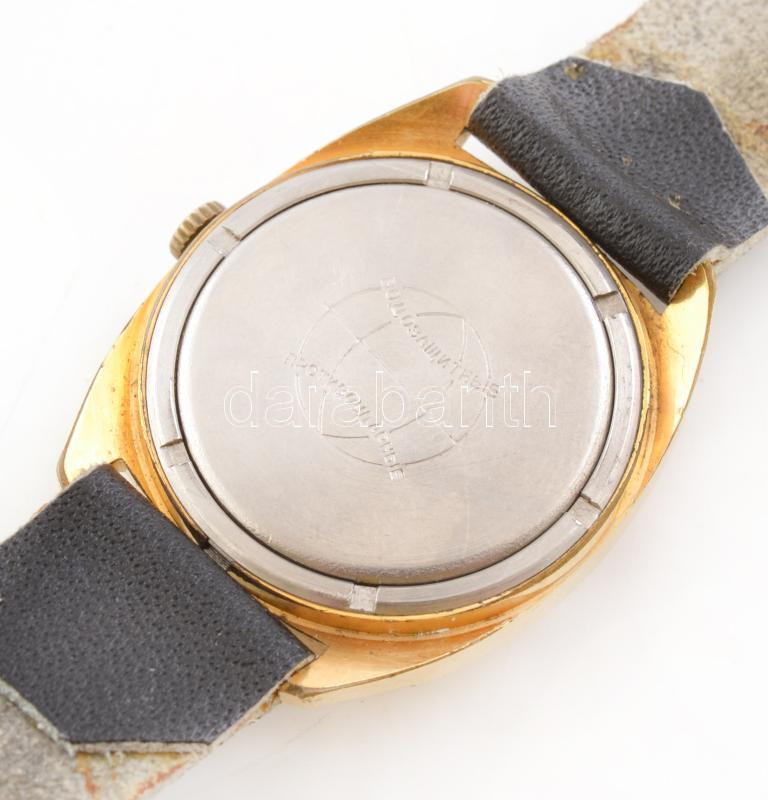 Siglo Quartz mechanikus svájci karóra, bőr szíjjal, kissé karcos tokkal, hátoldalán orosz nyelvű felirattal, d: 34 mm - Image 2