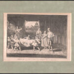 Bernard Picart (1673-1733): Csecsemő névadó ünnepsége. Rézmetszet, papír, jelzett a metszeten. Paszpartuban. 16x22 cm