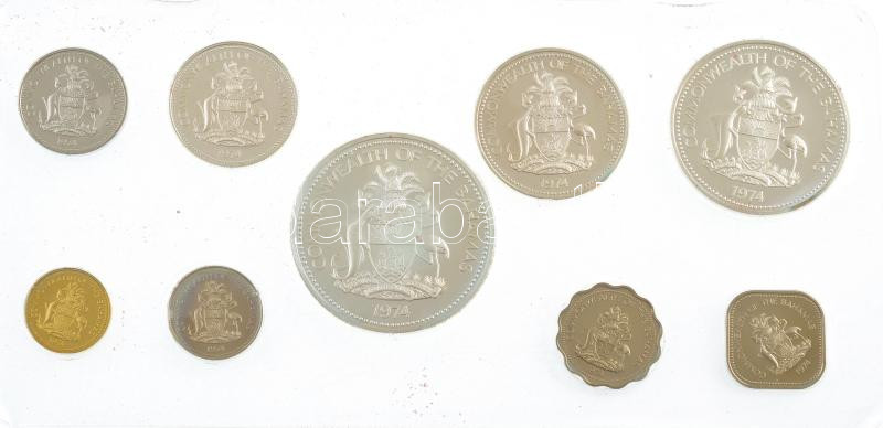 Bahamák 1974. 1c - 5D (9xklf) forgalmi sor, eredeti dísztokban T:PP fo. / Bahamas 1974. 1 Cent - 5 Dollars (9xdiff) coin set, in original case C:PP spotted Krause PS10 - Image 2
