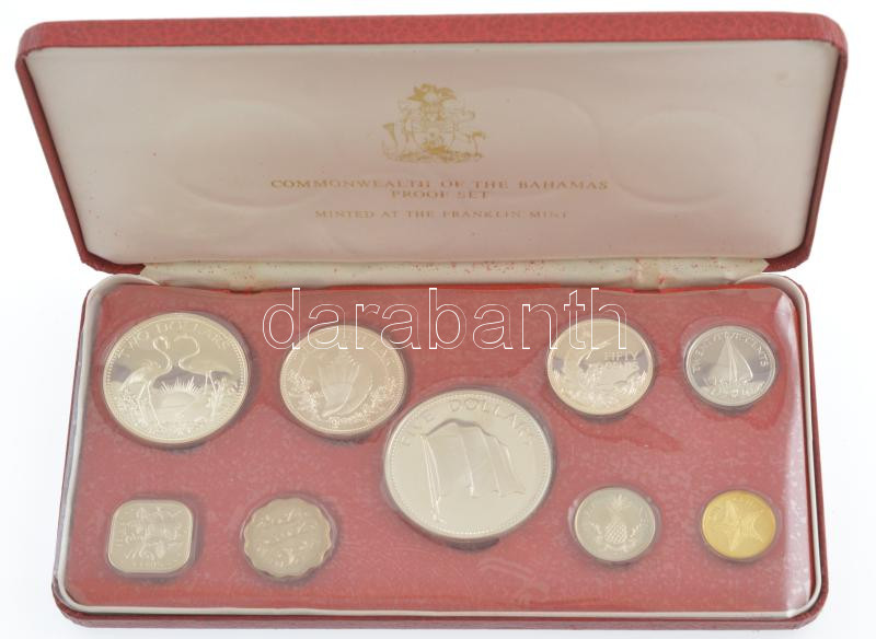 Bahamák 1974. 1c - 5D (9xklf) forgalmi sor, eredeti dísztokban T:PP fo. / Bahamas 1974. 1 Cent - 5 Dollars (9xdiff) coin set, in original case C:PP spotted Krause PS10 - Image 3
