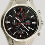 Casio, Edifice Cronograph WR100 jelzésű, kronográfos quartz karóra, működő állapotban, elemmel. A stopper kissé előbb ugrik vissza d: 45 mm
