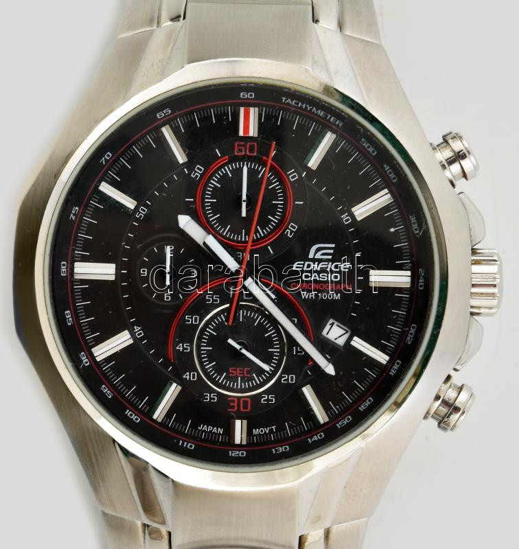 Casio, Edifice Cronograph WR100 jelzésű, kronográfos quartz karóra, működő állapotban, elemmel. A stopper kissé előbb ugrik vissza d: 45 mm