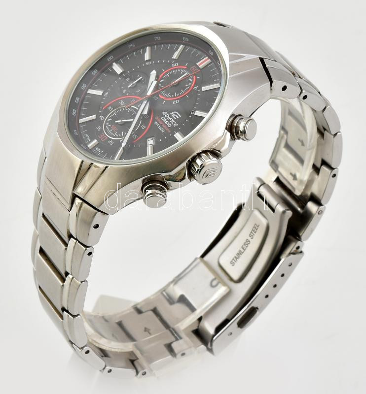 Casio, Edifice Cronograph WR100 jelzésű, kronográfos quartz karóra, működő állapotban, elemmel. A stopper kissé előbb ugrik vissza d: 45 mm - Image 2