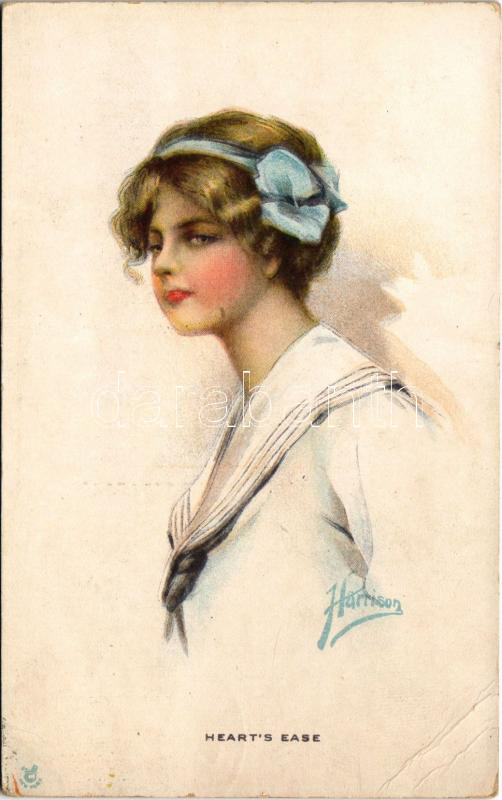 1917 'Heart's Ease' Lady art postcard. 494-12. s: Harrison (EB)