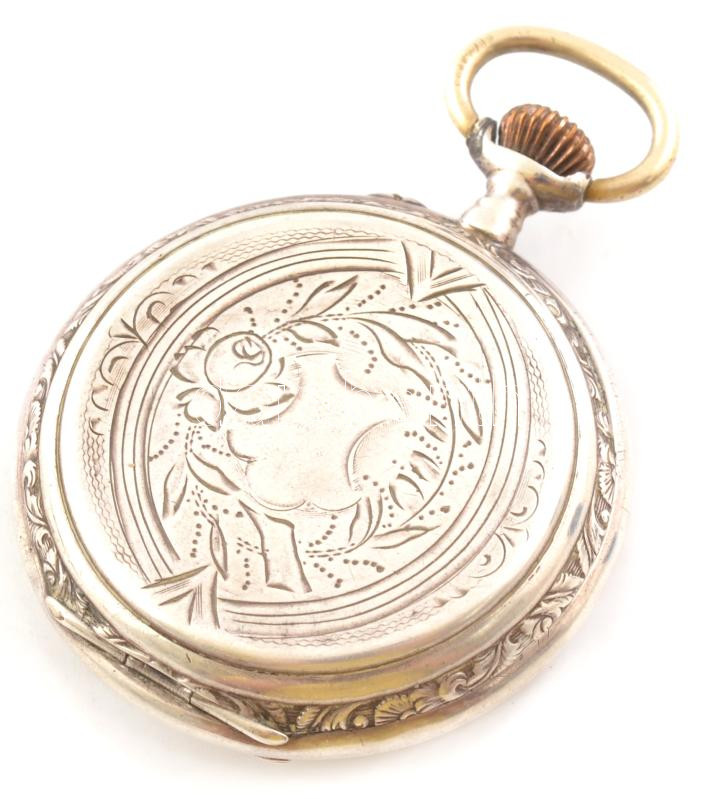 Oluland zsebóra, mechanikus szerkezettel, ezüst (Ag) tokkal. Működő szerkezet, szép számlappal, d: 48 mm - Image 3