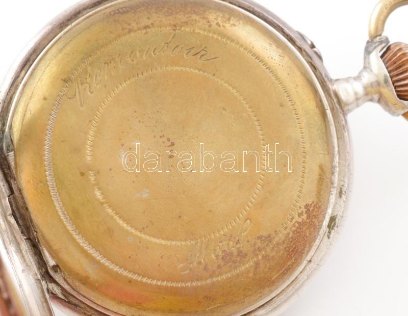Oluland zsebóra, mechanikus szerkezettel, ezüst (Ag) tokkal. Működő szerkezet, szép számlappal, d: 48 mm - Image 4