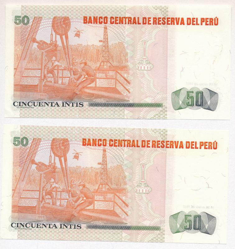 Peru 1987. 50I (2x) T:I- Peru 1987. 50 Intis (2x) C:AU Krause P#130 - Image 2