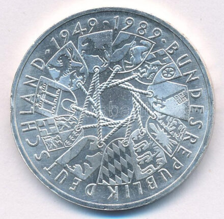 Német Szövetségi Köztársaság 1989G 10M Ag '40 éves az NSZK' T:1,1- Federal Republic Germany 1989G 10 Mark Ag '40 Year - German Federal Republic' C:UNC,AU Krause KM#173