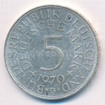 Német Szövetségi Köztársaság 1970G 5M Ag T:2 kis ph FRG 1970G 5 Mark Ag C:XF small edge error Krause KM# 112.1
