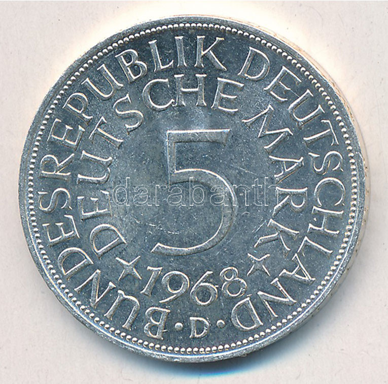 Német Szövetségi Köztársaság 1968D 5M Ag T:1- FRG 1968D 5 Mark Ag C:AU Krause KM# 112.1
