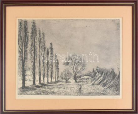 Élesdy István (1912-1987). Réten. Rézkarc, papír. Jelzett. 29x39 cm. Üvegezett fakeretben.