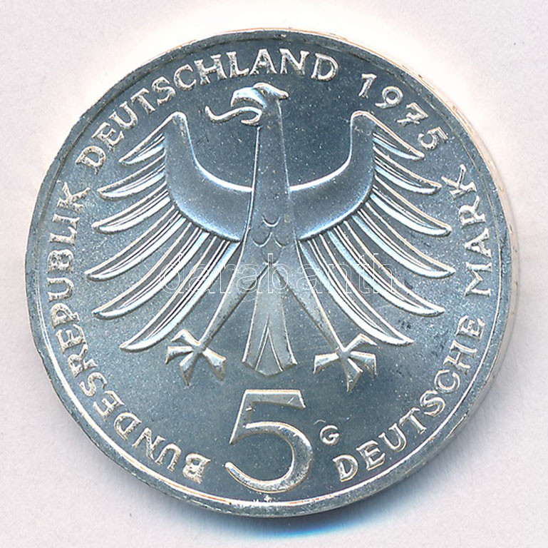 NSZK 1975G 5M Ag 'Albert Schweitzer' T:1,1- FRG 1975G 5 Mark 'Albert Schweitzer' C:UNC,AU Krause KM#143