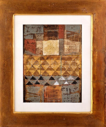 Székács Zoltán (1954-): Töredék. Vegyes technika, karton, jelzett, hátoldalán a művész címkéjén feliratozott. Üvegezett fakeretben, 40×30 cm