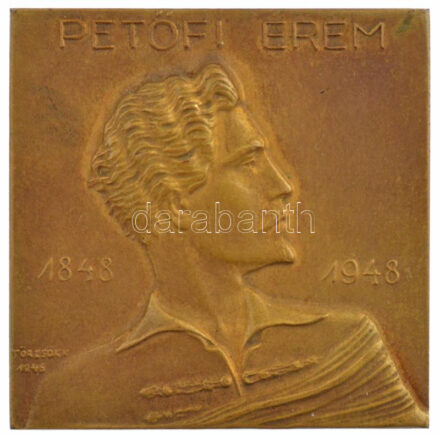 Törzsök Károly (1906-1964) 1948. 'Petőfi Érem 1848-1948 / A demokratikus dolgozatverseny győzetésnek a Magyar Pedagógusok Szabad Szakszervezetének Nőbizottsága 1948' bronz emlékérem eredeti tokban (41x41mm) T:1-