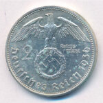Német Harmadik Birodalom 1936E 2M Ag 'Hindenburg' T:1- patina German Third Reich 1936E 2 Mark Ag 'Hindenburg' C:AU patina Krause KM#93 - Image 2