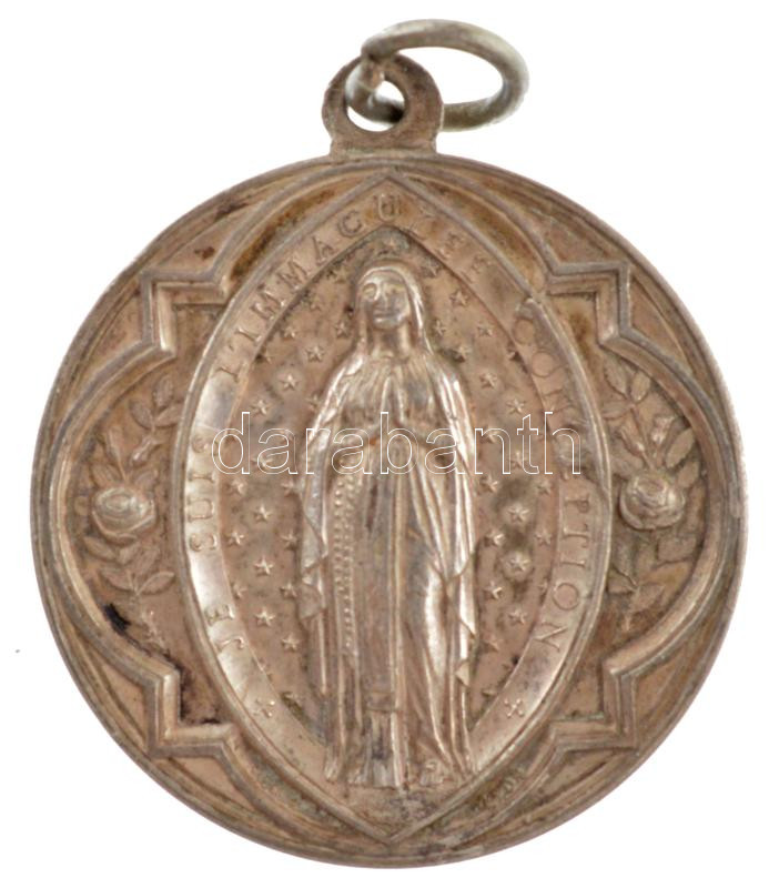 ~1900. 'Jézus / Szeplőtelen fogantatás' ezüstözött fém vallási érem (32mm) T:2 patina - Image 2