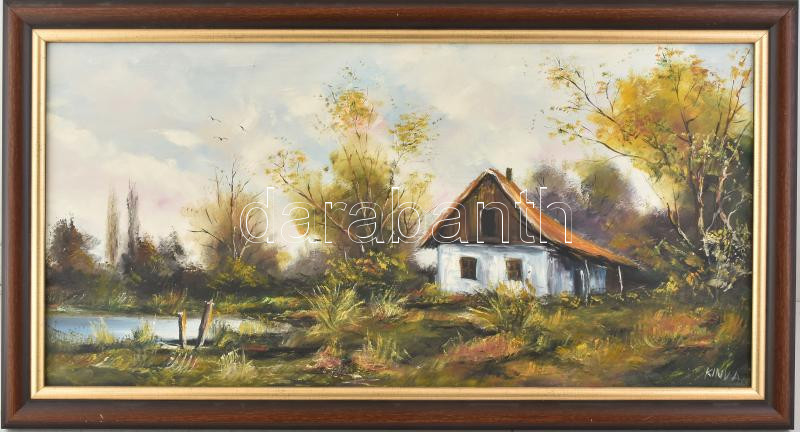 Várdombi Nagy Krisztián 'Kinva' (1976-): Tanya. Olaj, farost, jelzett, fakeretben, 35×70 cm