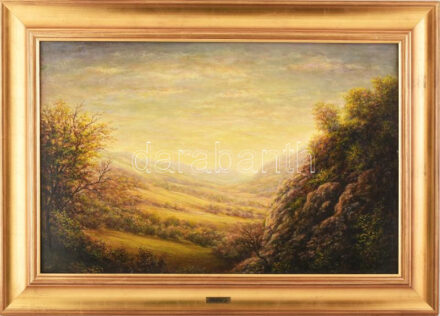 Krupa József (1929-): Nyári alkony. Olaj, farost. Jelzett. Hátoldalán autográf felirattal. Dekoratív fakeretben, 39,5×29,5 cm