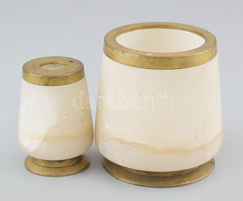 2 db réz peremű alabástrom váza. 8 cm