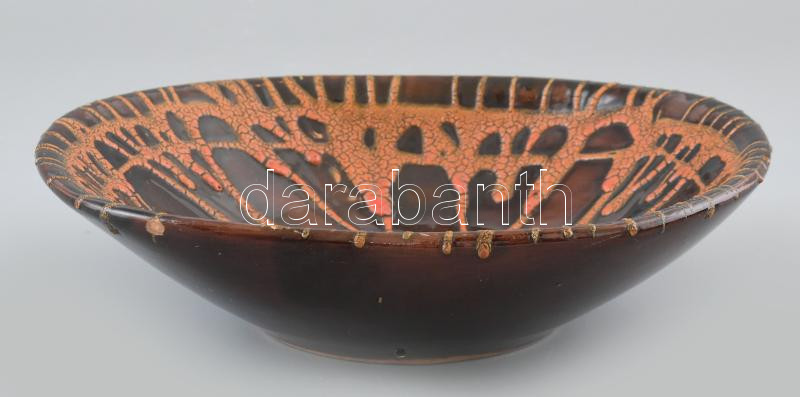 Pesthidegkúti retró kerámia tál, jelzés nélkül, hibátlan d: 22 cm - Image 2
