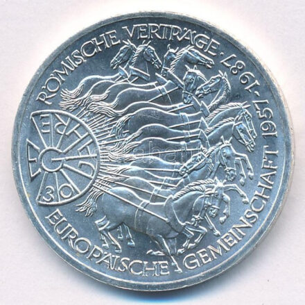Német Szövetségi Köztársaság 1987G 10M Ag 'Európai Közösség' T:1,1- Federal Republic Germany 1987G 10 Mark Ag '30 Years of European Unity' C:UNC,AU Krause KM#167