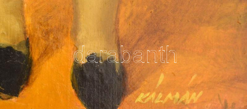 Kálmán Éva (1945-): Kettesben. Olaj, farost. Jelzett. Dekoratív fakeretben, 24×18 cm. - Image 2