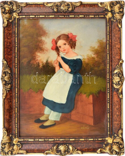 Kálmán Éva (1945-): Egyedül. Olaj, farost. Jelzett. Dekoratív fakeretben, 24×18 cm