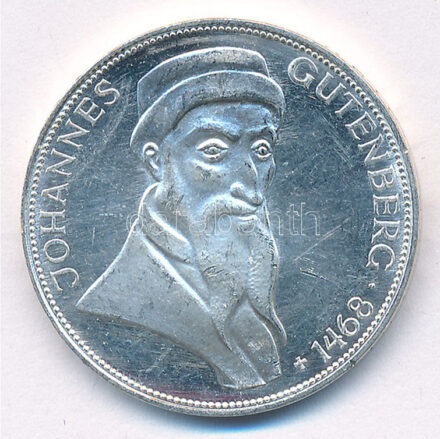 Német Szövetségi Köztársaság 1968G 5M Ag 'Gutenberg János halálának 500. évfordulója' T:1,1- Federal Republic Germany 1968G 5 Mark Ag '500th Anniversary - Death of Johannes Gutenberg' C:UNC,AU Krause KM#122