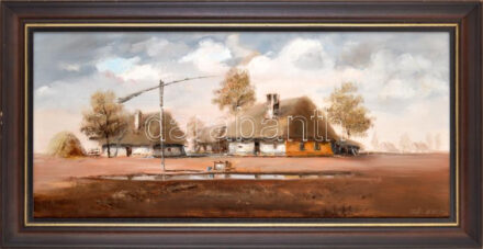 Szőcs László (1944-): Csönd és nyugalom. Olaj, farost. Jelzett. 40x88 cm. Fakeretben.