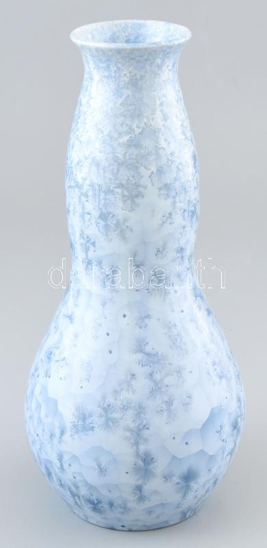 Halmos Ferenc (1931-): Kék kristály mázas váza, jelzett, hibátlan, m: 24,5cm