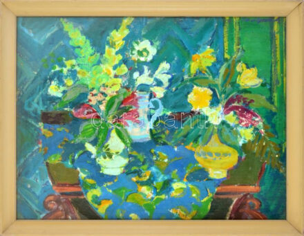 Sz. Ugocsai Antal (1942-): Csendélet. Olaj, farost, jelzett, hátoldalán Képcsarnok Vállalat címkéjével. 60×80 cm, üvegezett keretben