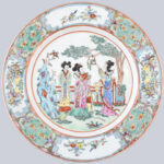 Kínai porcelán tányér, jelzett, kopásokkal, d: 26,5 cm