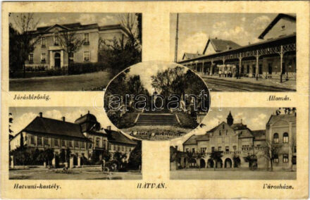 1943 Hatvan, Járásbíróság, Vasútállomás, Hatvani kastély, park, Városháza (fa)