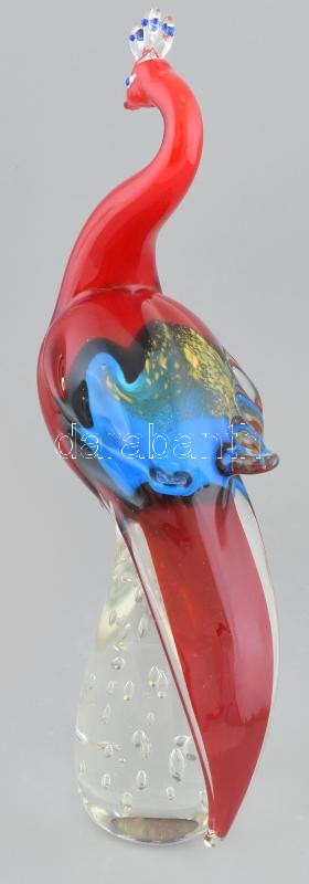Murano: Páva. Kézzel készített üveg, jelzés nélkül, hibátlan, Olaszország, 1960-70 körül. m: 39 cm - Image 2