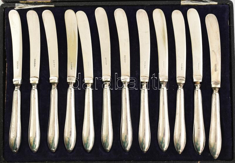 Ezüst (Ag) nyelű angol reggelizőkés, sérült dobozban, jelzett, h: 17 cm - Image 2