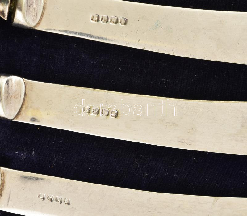 Ezüst (Ag) nyelű angol reggelizőkés, sérült dobozban, jelzett, h: 17 cm - Image 4