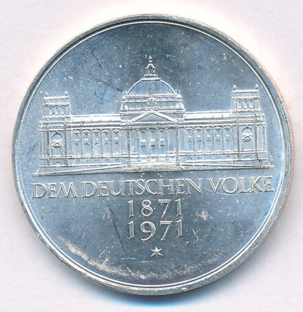 Német Szövetségi Köztársaság 1971G 5M Ag 'A Német Birodalom alapításának 100. évfordulója' T:1,1- Federal Republic Germany 1971G 5 Mark Ag 'Foundation of German Reich 1871' C:UNC,AU Krause KM#128