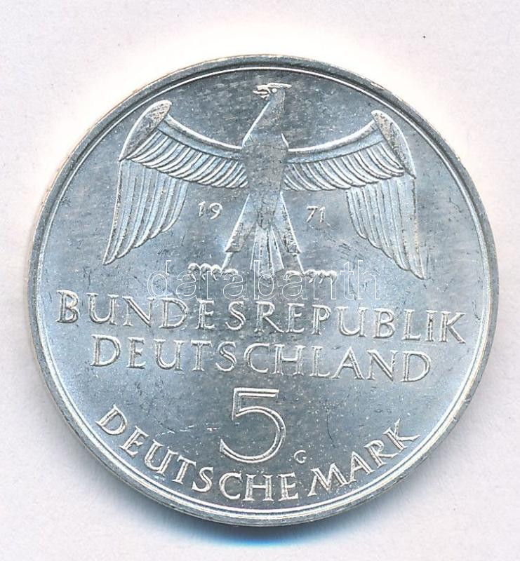 Német Szövetségi Köztársaság 1971G 5M Ag 'A Német Birodalom alapításának 100. évfordulója' T:1,1- Federal Republic Germany 1971G 5 Mark Ag 'Foundation of German Reich 1871' C:UNC,AU Krause KM#128 - Image 2