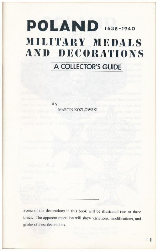 Martin Kozlowski: Poland - Military medals and decorations 1638-1940. Toronto, 1980. Használt, nagyon szép állapotban. - Image 2