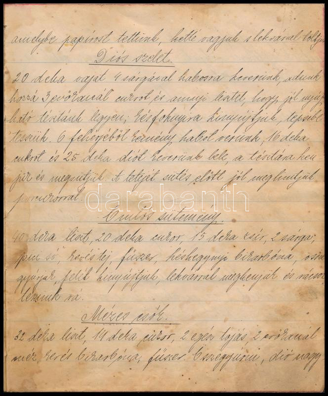 cca 1926 Kézzel írt szakácskönyv, benne receptekkel, kopott félvászon-kötésben, foltos lapokkal. - Image 2