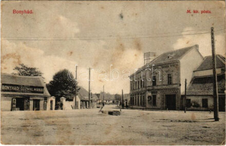 1911 Bonyhád, M. kir. posta és távírda hivatal, Csik József bonyhádi gőzmalmának lisztraktára. Reining E. kiadása (ázott sarok / wet corner)