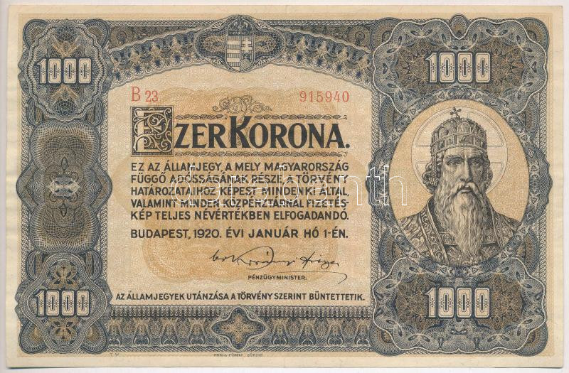 1920. 1000K 'B23 915940', 'Orell Füssli Zürich' nyomdahely jelöléssel T:II- Adamo K36