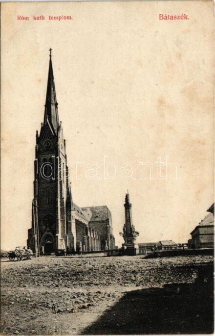 1912 Bátaszék, Római katolikus templom. Vasúti tőzsde kiadása 2002. + 'BÁTASZÉK - SÁRBOGÁRD 135' vasúti mozgóposta bélyegző (EK)