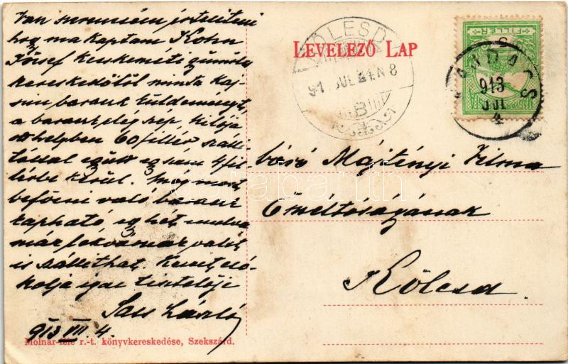 1913 Borjád, Sass kúria kerti törpével, kastély. Hátoldalon Sass László levele és aláírása (EK) - Image 2