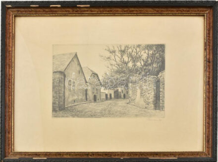 Paulovits Pál (1892-1975): Szentendre. Rézkarc, papír, jelzett, üvegezett fakeretben, 19×28 cm