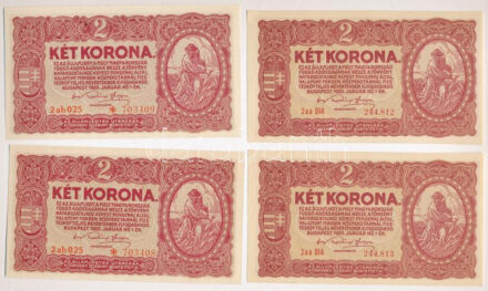 1920. 2K (2x) sorszámkövetők '2 aa 014 244.812 - 2 aa 014 244.813' + 1920. 2K (2x) sorszámkövetők '2 ab 025 * 703408 - 2 ab 025 * 703409' csillagos sorszám + 1920. 10K (2x) sorszámkövetők 'a 065 283.957 - a 065 283.958' + 1920. 20K (2x)