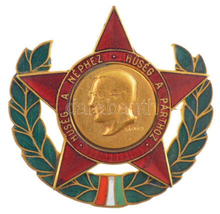 ~1960-1970. 'Hűség a néphez, hűség a párthoz - Ságvári' zománcozott kitüntető jelvény, eredeti tokban T:1-
